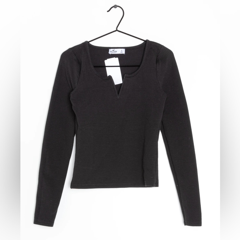 Hollister Women's Ribbed Black Long Sleeve V-Neck Knit Top, Size S - Picture 7 of 7